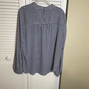 Loft size L long sleeve navy/white stripe blouse